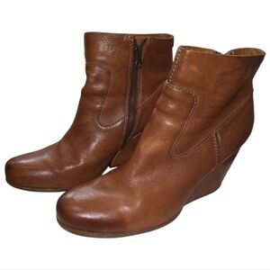 Kork-Ease Michelle Wedge Boots In Mahogany Leather Women's 10 Boho Distressed